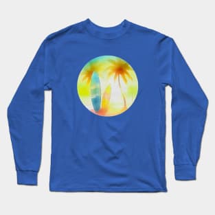 Surfboard under palm trees Long Sleeve T-Shirt